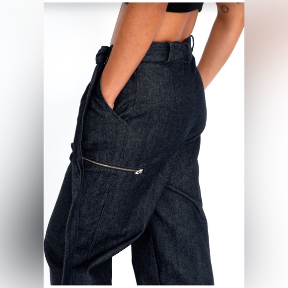 Moshi Moshi Deep Blue Cargo‎ Zip Pocket Adjustable Grunge Jeans Women’s Size XS - Picture 1 of 12